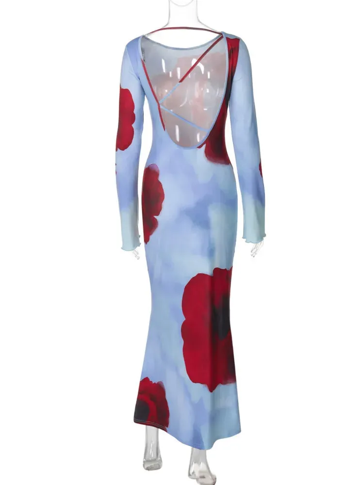 Blue Sky Floral Gala Dress