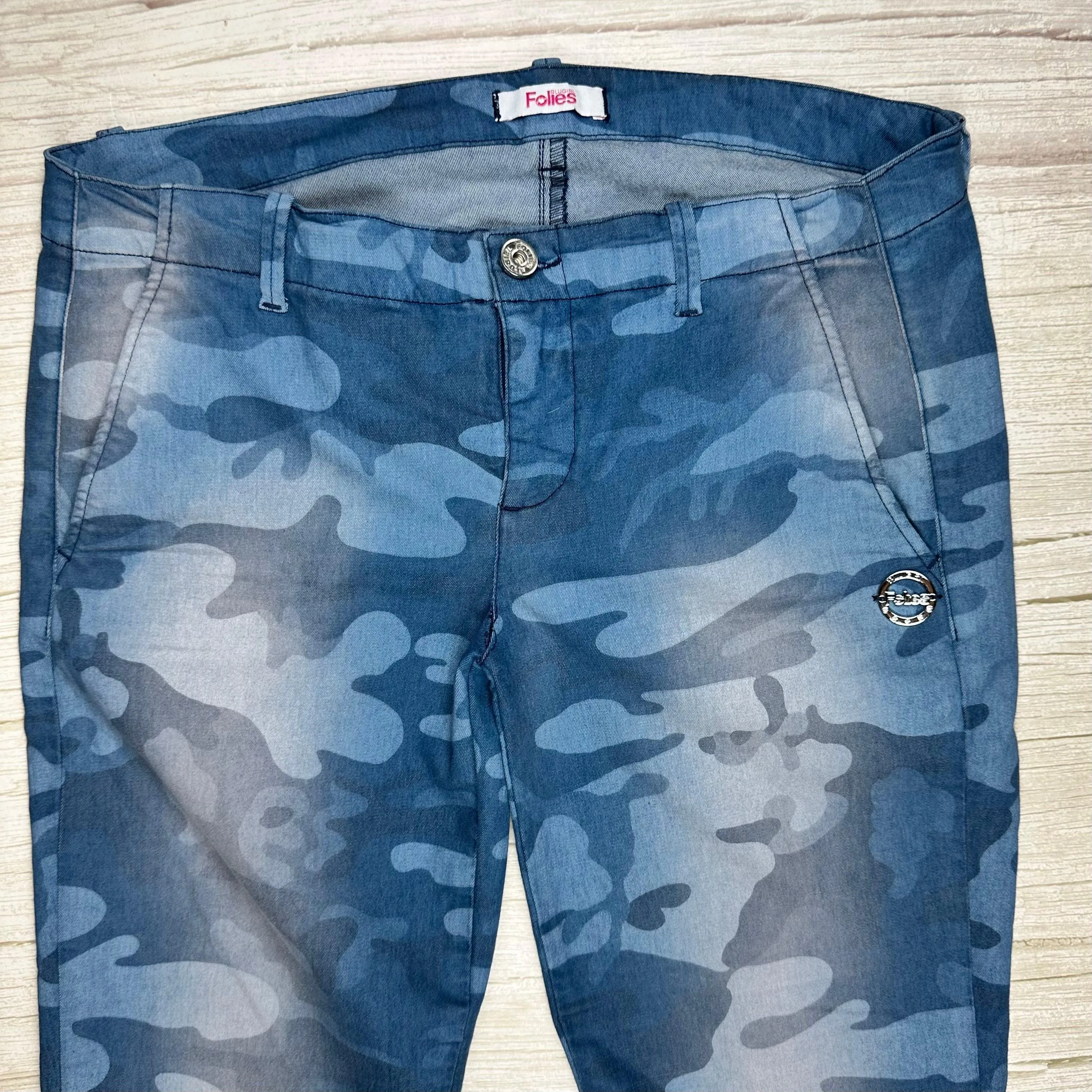 Blugirl Folies Blue Camouflage Print Capri Pants -Size 32