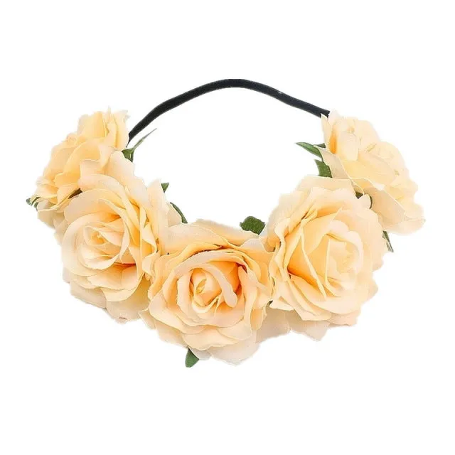Bohemian Romance Rose Headband-Bride or Bridesmaids Hair Wreath