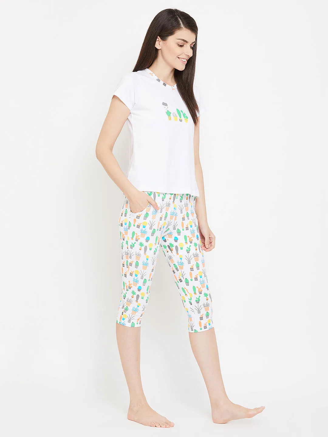 Cool Cactus Top & Capri Set In White