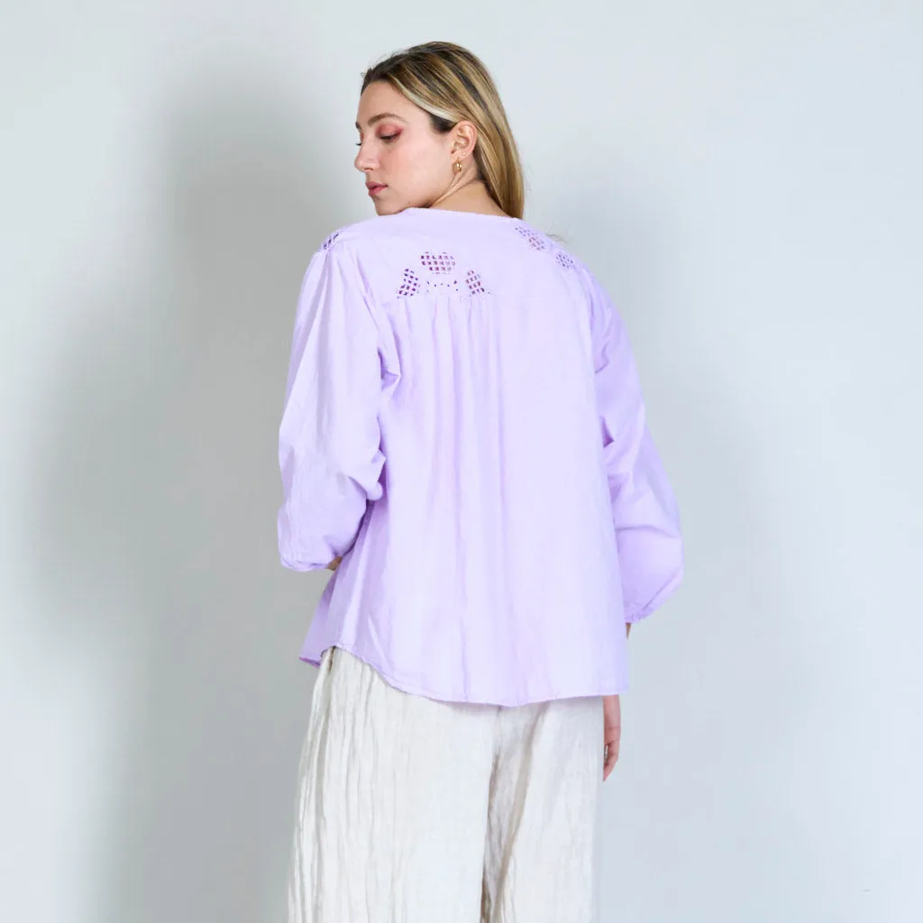 Crochet flower shirt with drawstring collar wholesale
