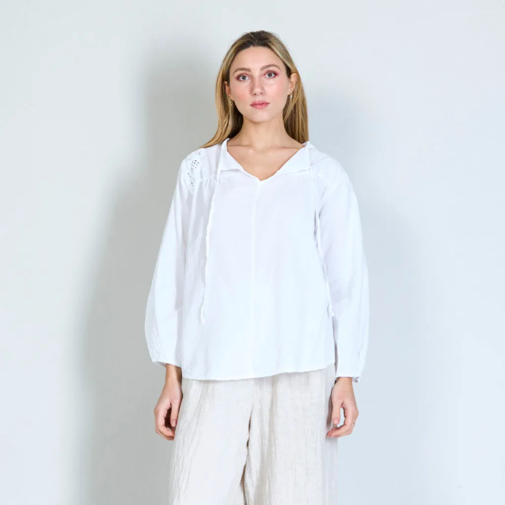 Crochet flower shirt with drawstring collar wholesale