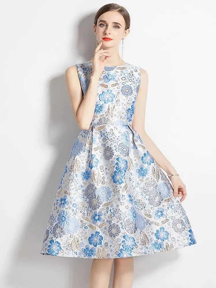 Elegant Floral Sleeveless Party Dress