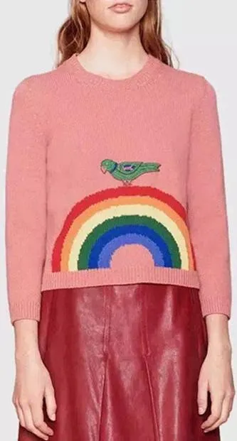 Embroidered Rainbow Knit Sweater in Pink