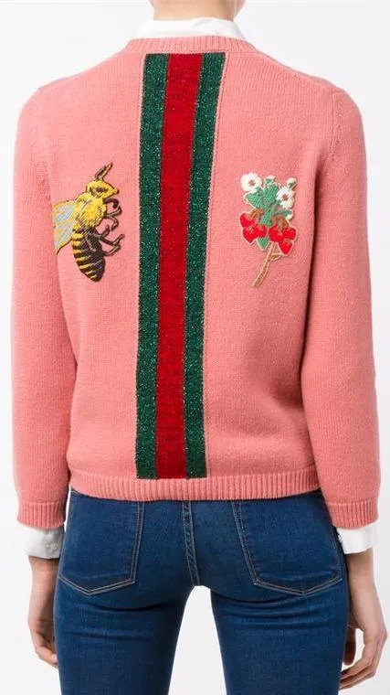Embroidered Rainbow Knit Sweater in Pink