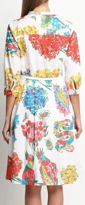 Floral-Print Cotton Shirt-Dress - White or Black