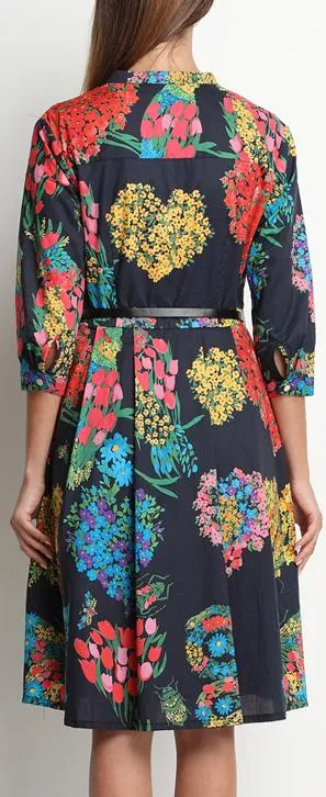 Floral-Print Cotton Shirt-Dress - White or Black