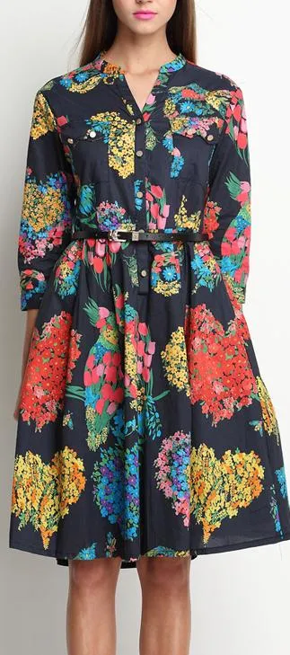 Floral-Print Cotton Shirt-Dress - White or Black