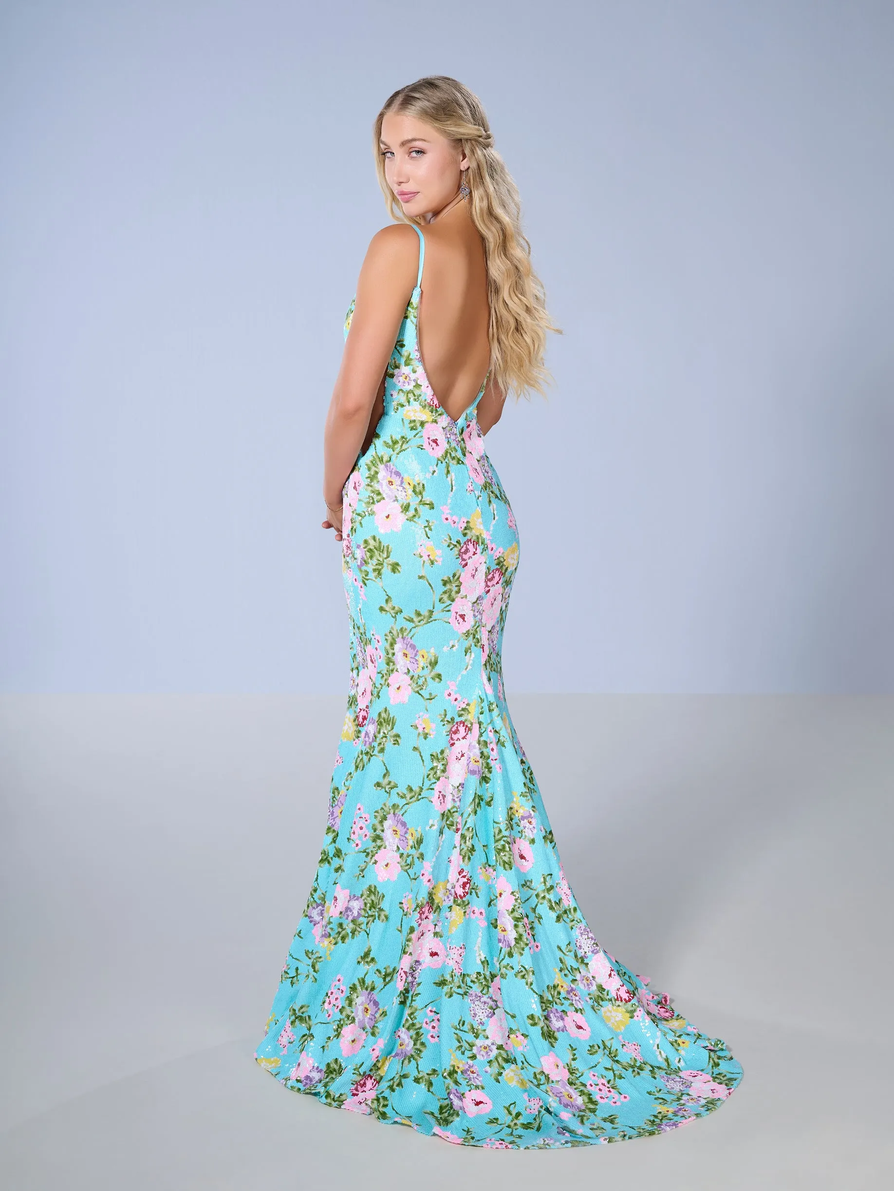 Floral Print Sleeveless Slit Gown by Tiffany Designs 16155