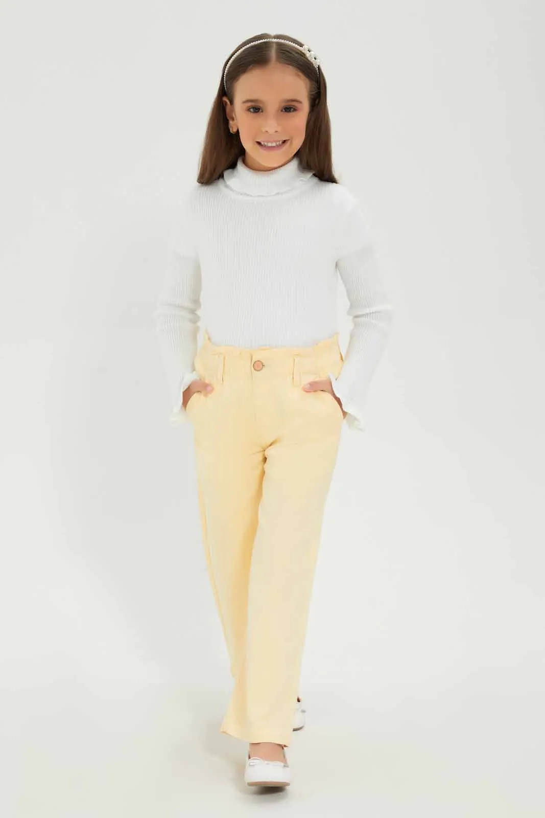 Girls Yellow Wide Leg Jeans