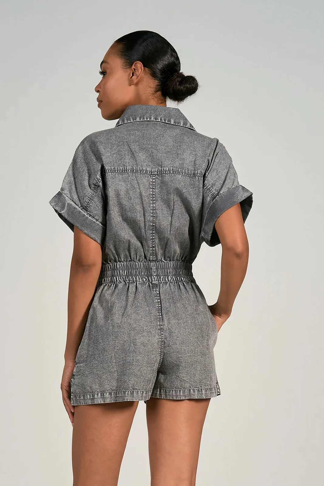 Grey Wash S/S Smocked Romper