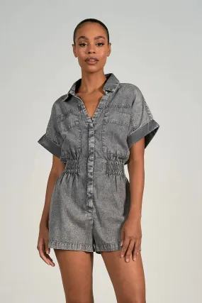 Grey Wash S/S Smocked Romper