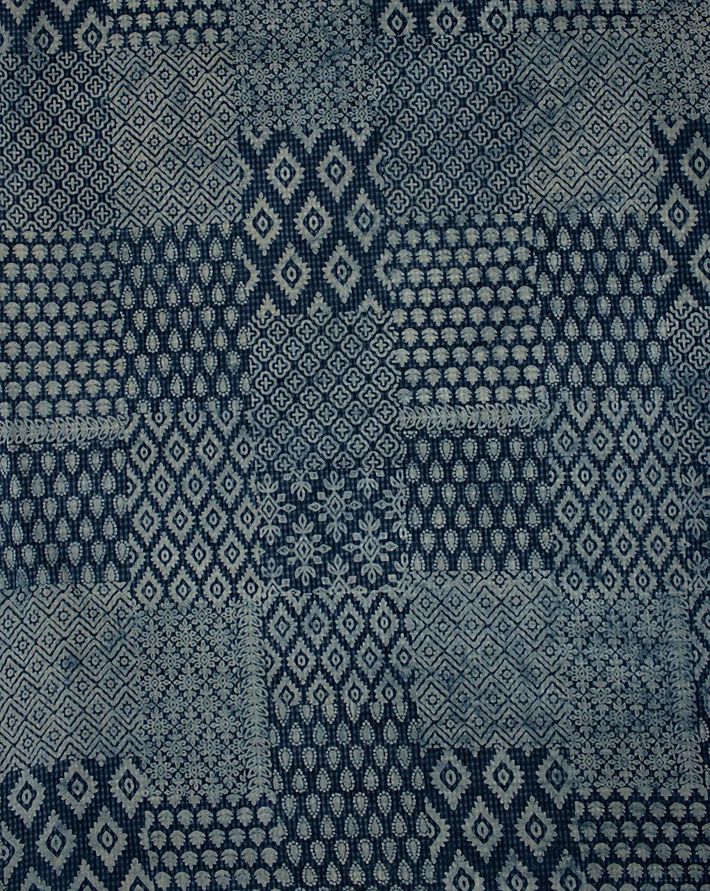 Indigo Hand Block Textured Cotton Fabric ( Width 46 Inch )