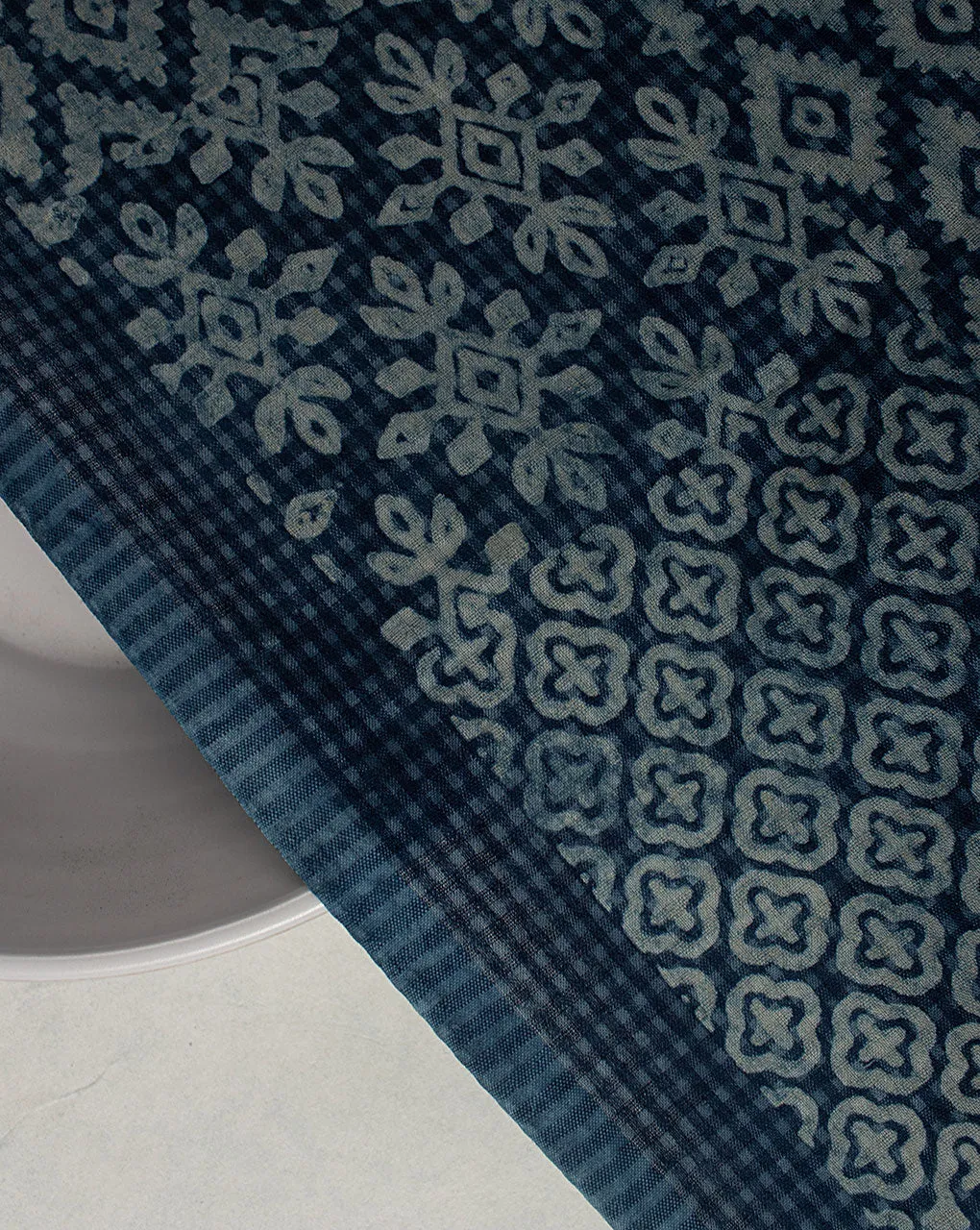Indigo Hand Block Textured Cotton Fabric ( Width 46 Inch )