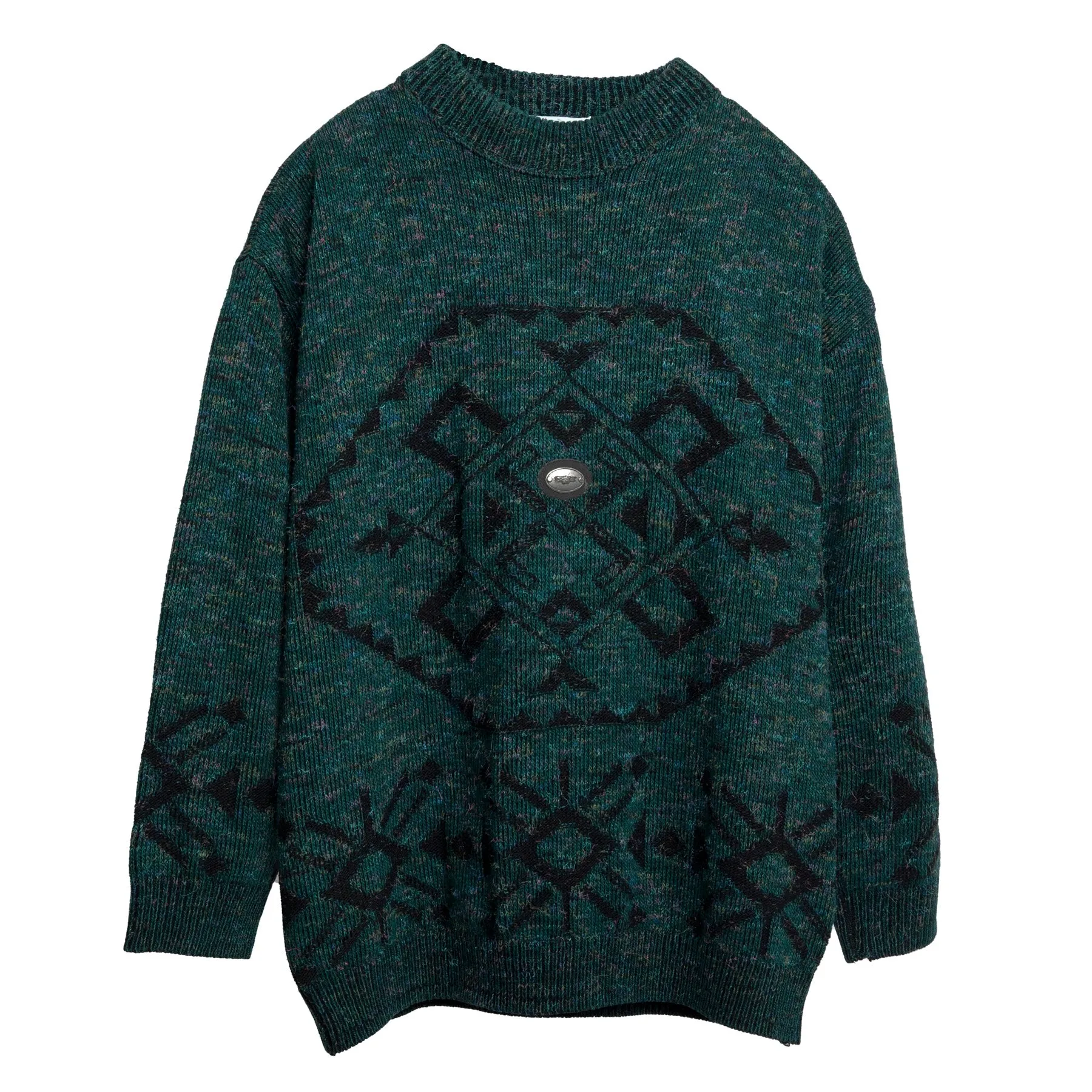 Intarsia Melange Wool 1x1 Rib Knit Studded Jumper
