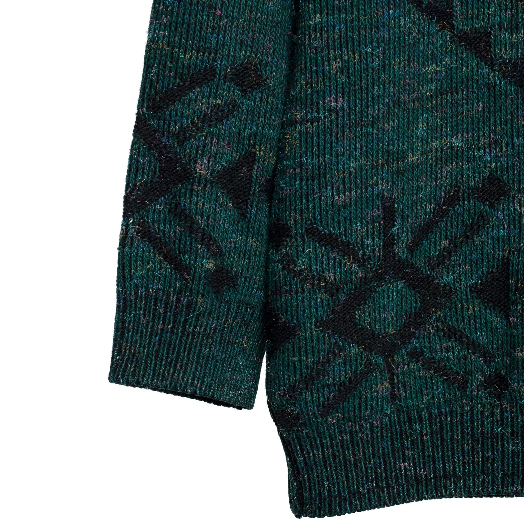Intarsia Melange Wool 1x1 Rib Knit Studded Jumper