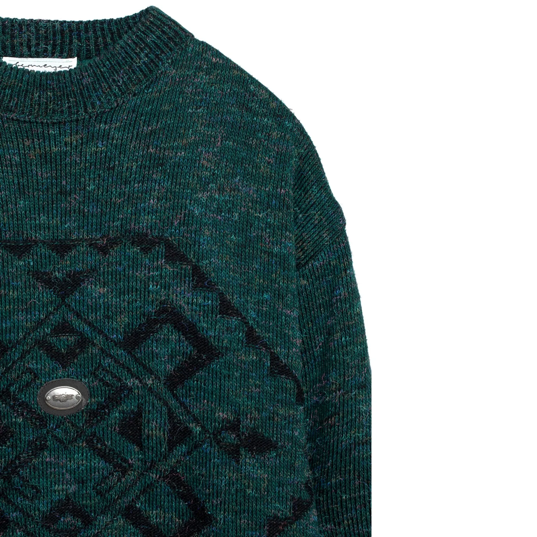 Intarsia Melange Wool 1x1 Rib Knit Studded Jumper
