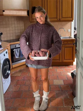 Knit Pullover Women Loose O-neck Long Sleeve Sweater