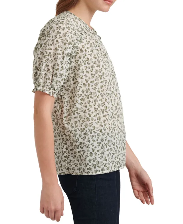 Lucky Brand Lauren Printed Ruffled Top, Size Medium