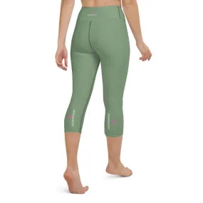 Matcha Green Yoga Capri Leggings, Solid Pastel Green Color Women's Tights-Made in USA/EU/MX