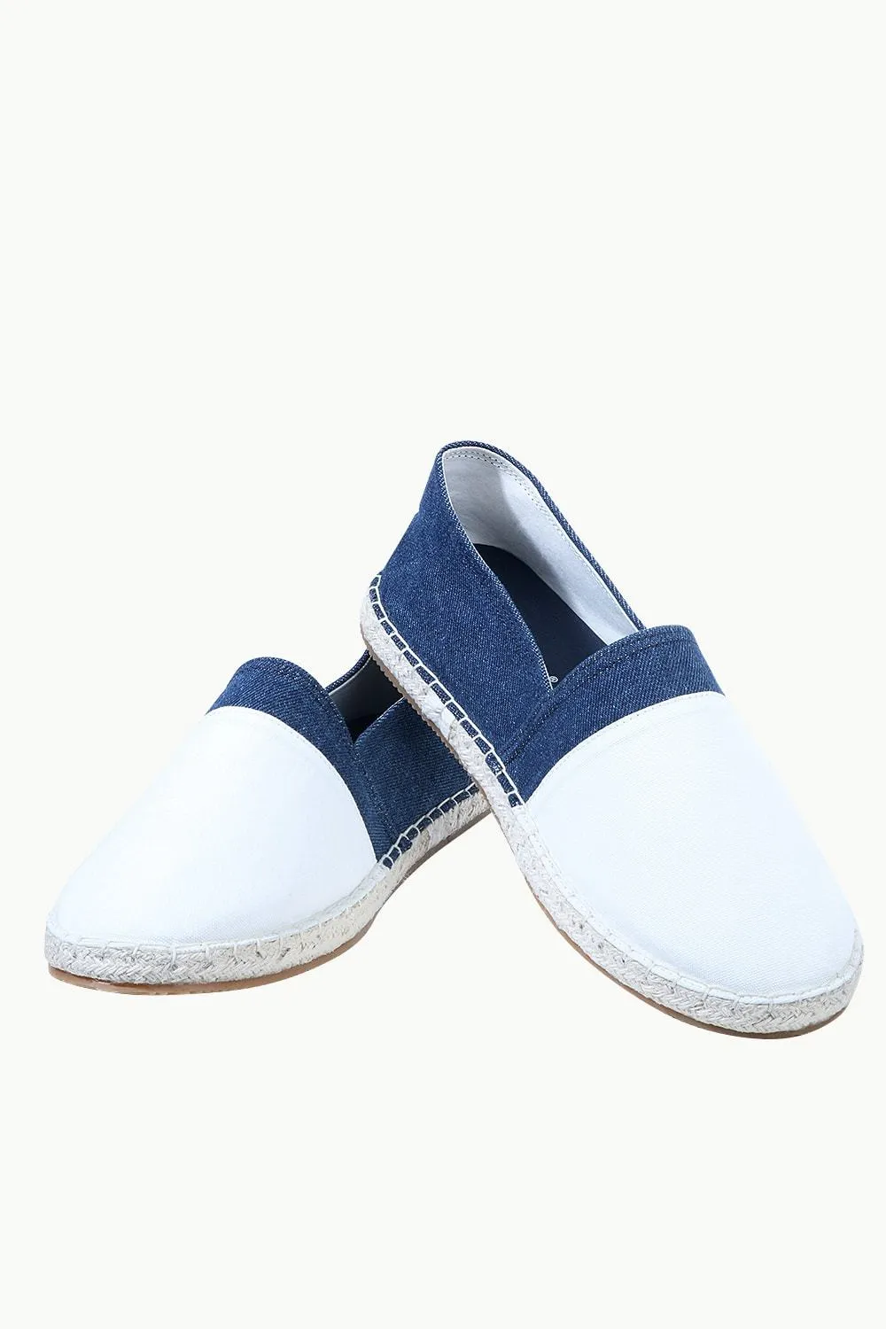 Mens White Cut N Sew Denim Espadrilles