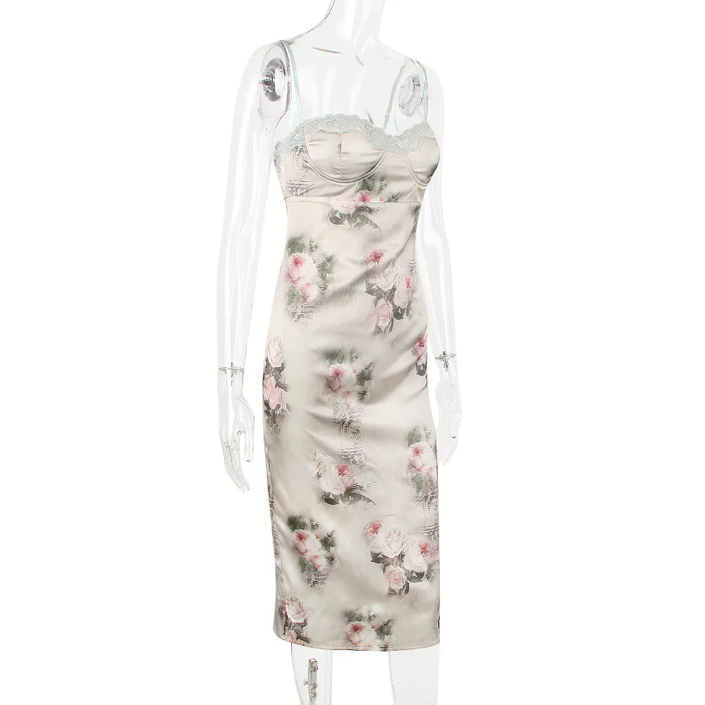 Niana Floral Satin Midi Dress