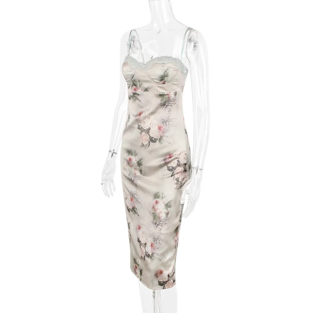 Niana Floral Satin Midi Dress