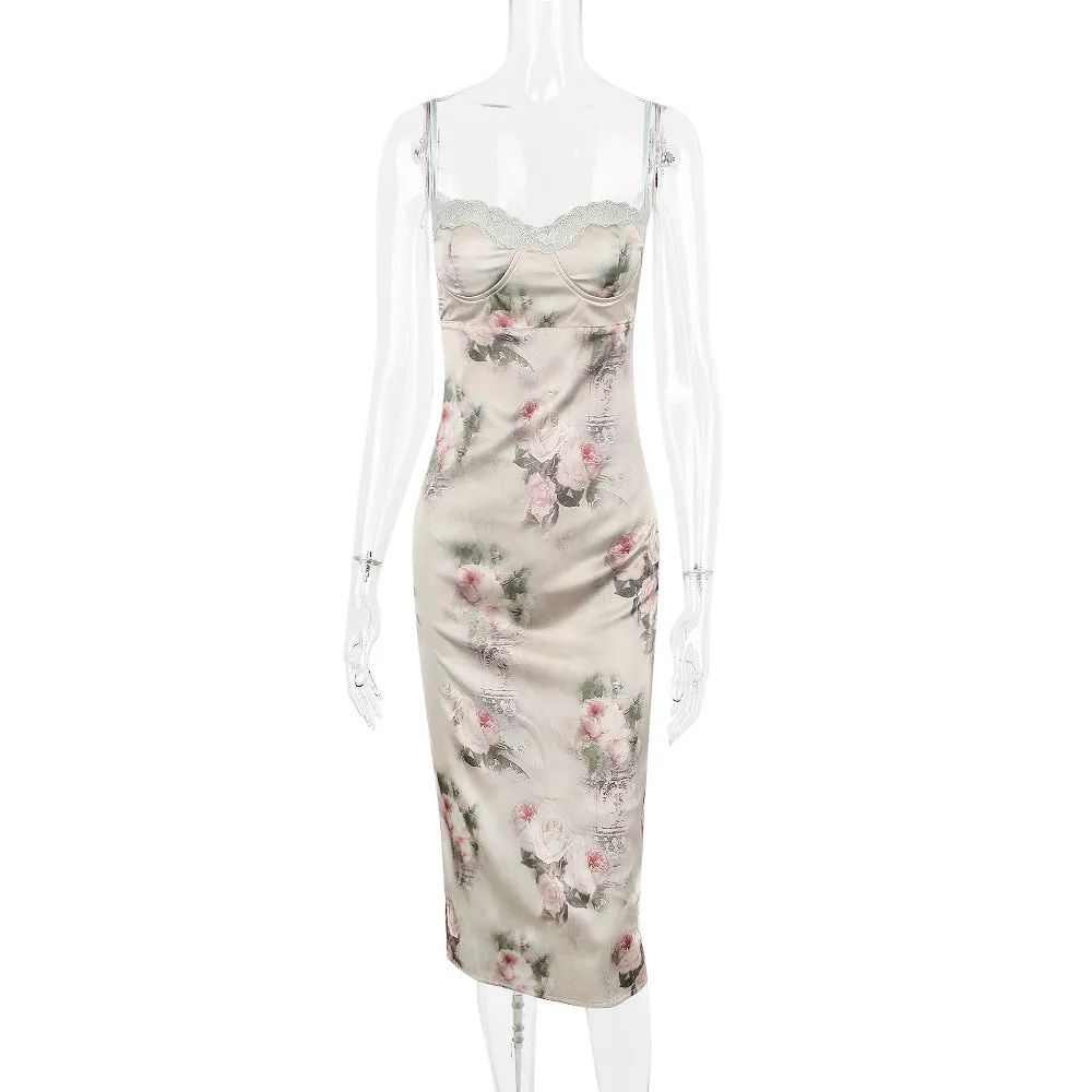 Niana Floral Satin Midi Dress