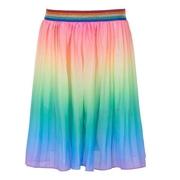 Ombre Pleated Rainbow Midi Skirt