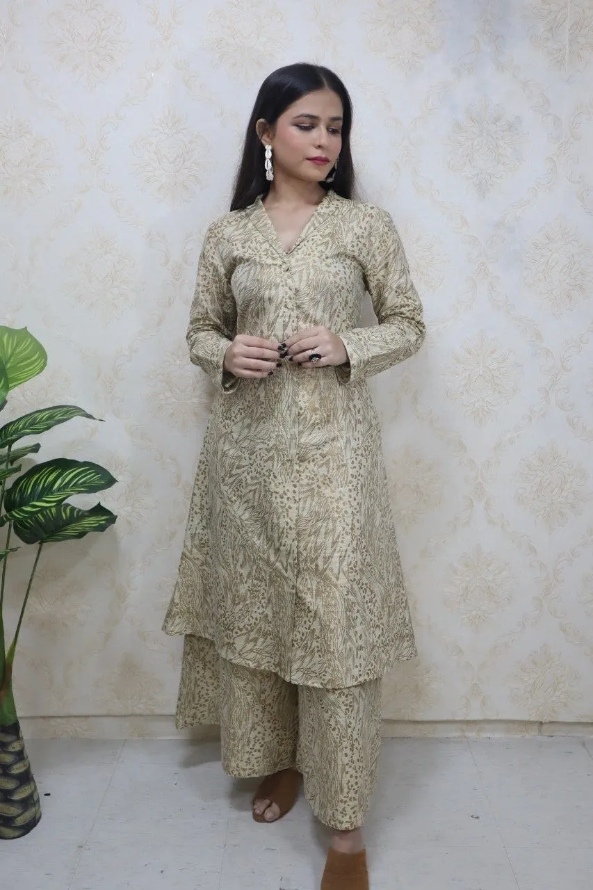 Pastel Notch Collor Kurti With A - Line Palazzo