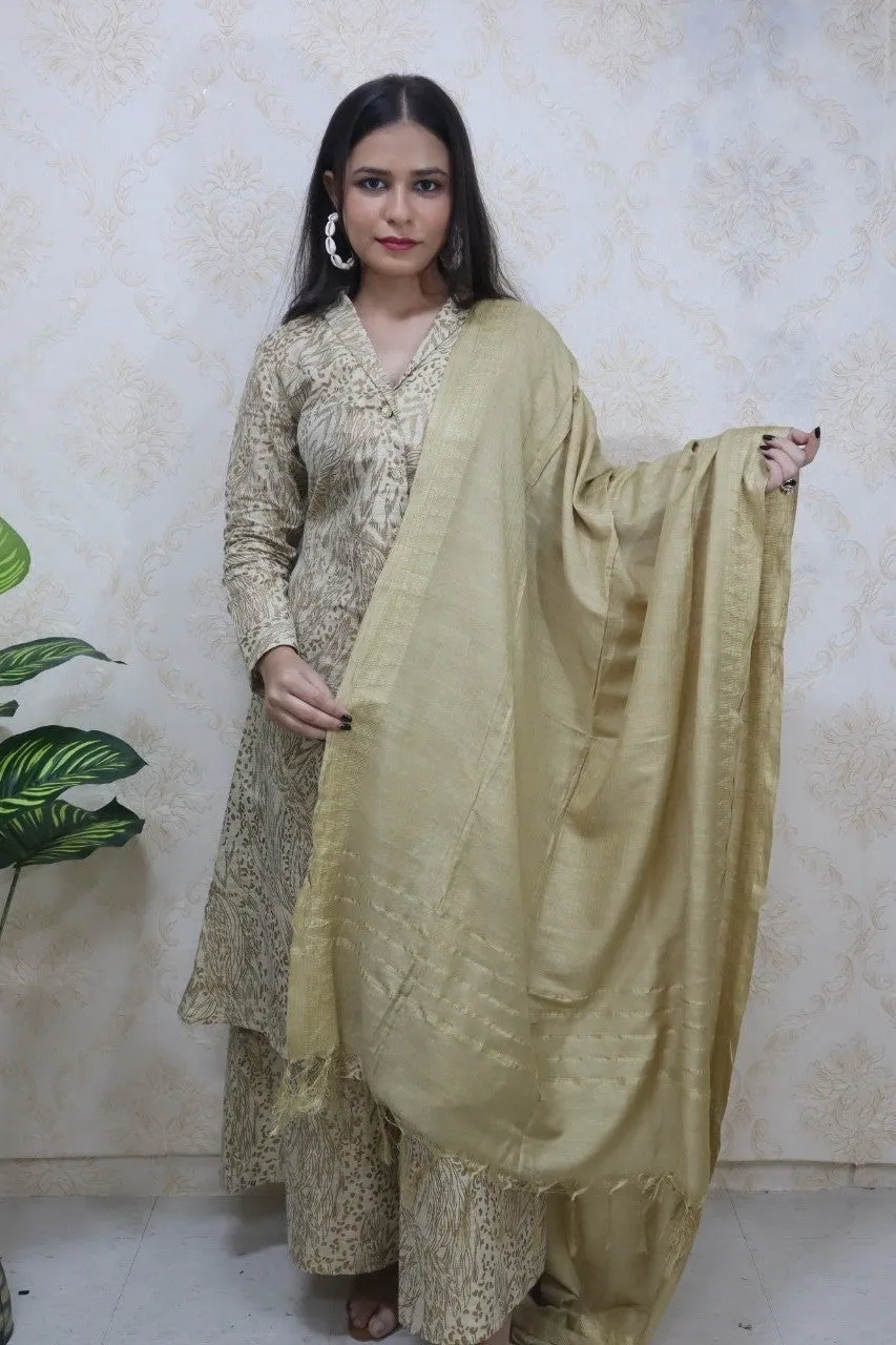 Pastel Notch Collor Kurti With A - Line Palazzo