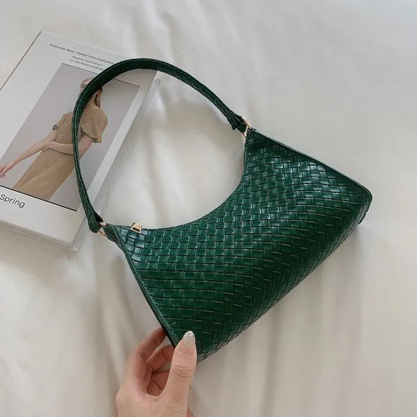 PB52 Dark Green Weave Design Purse