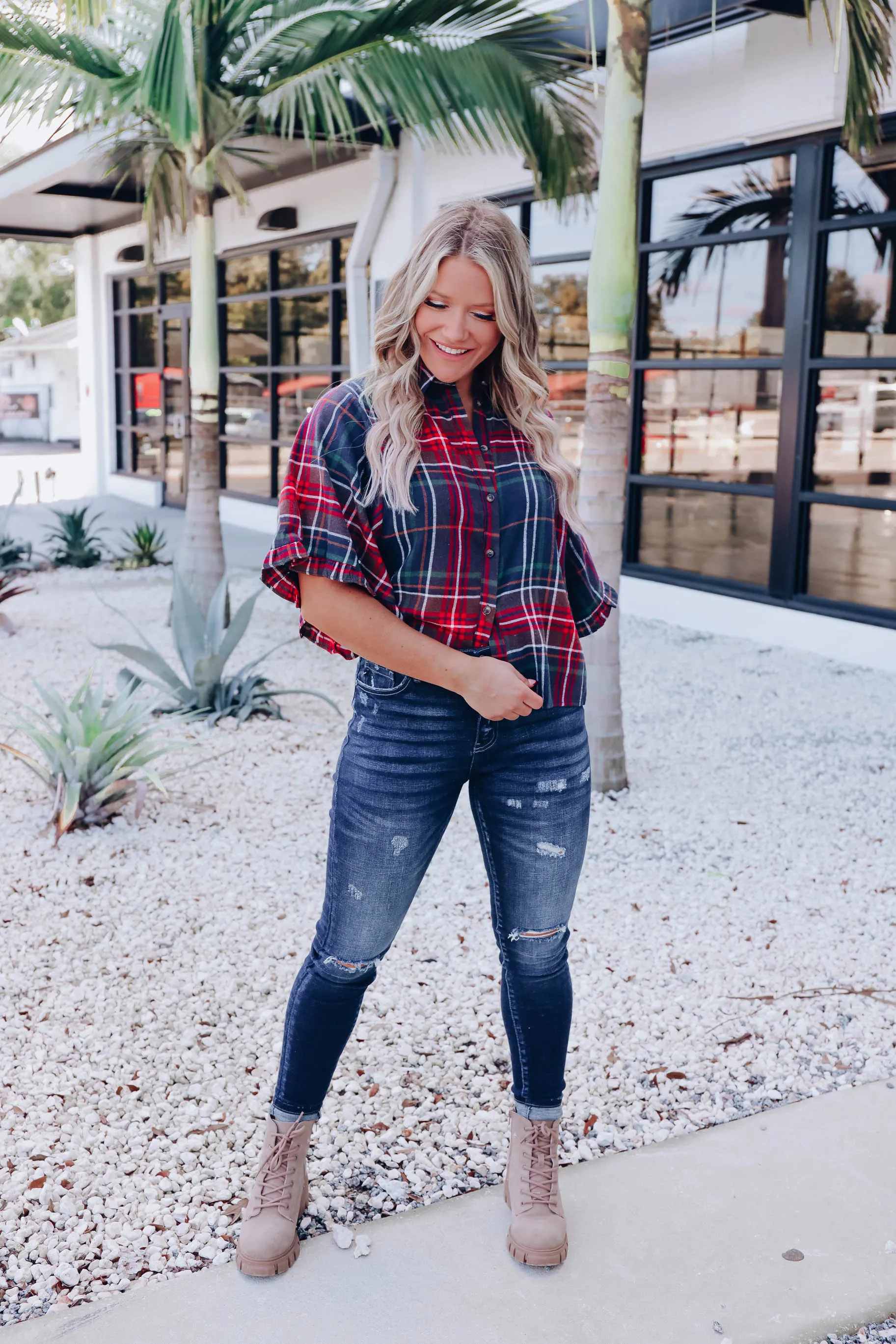 Rowan Plaid Top - Navy