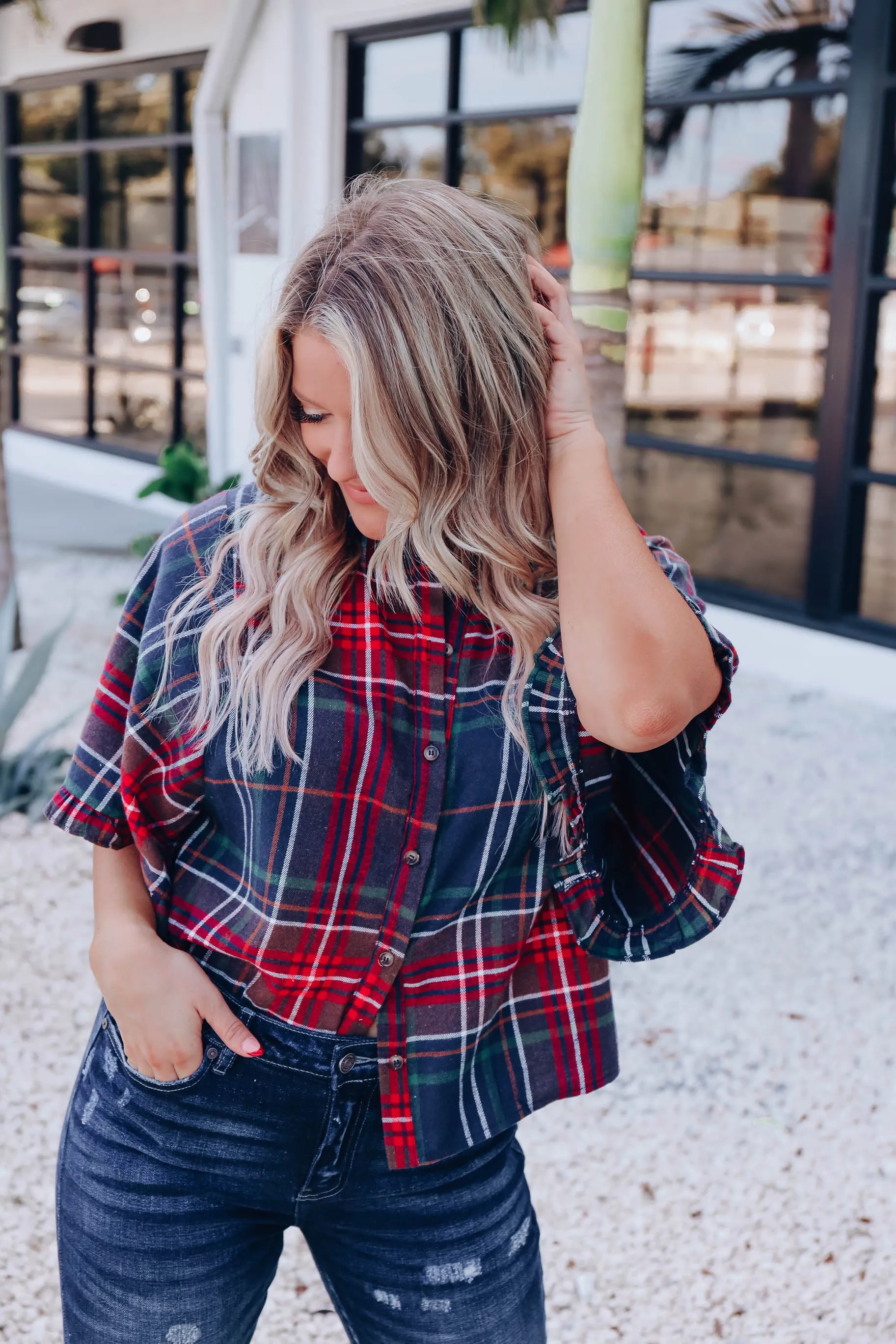 Rowan Plaid Top - Navy