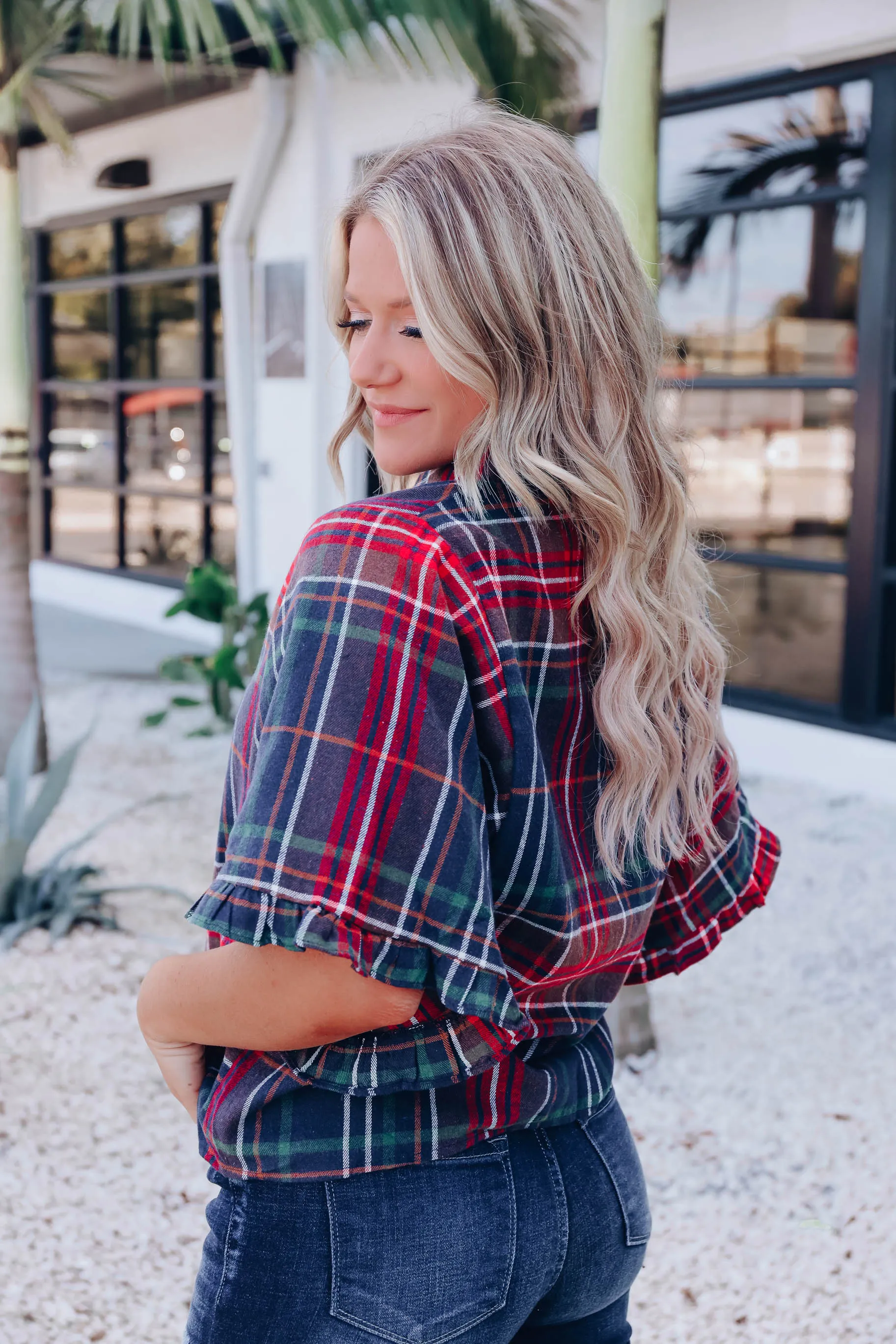 Rowan Plaid Top - Navy