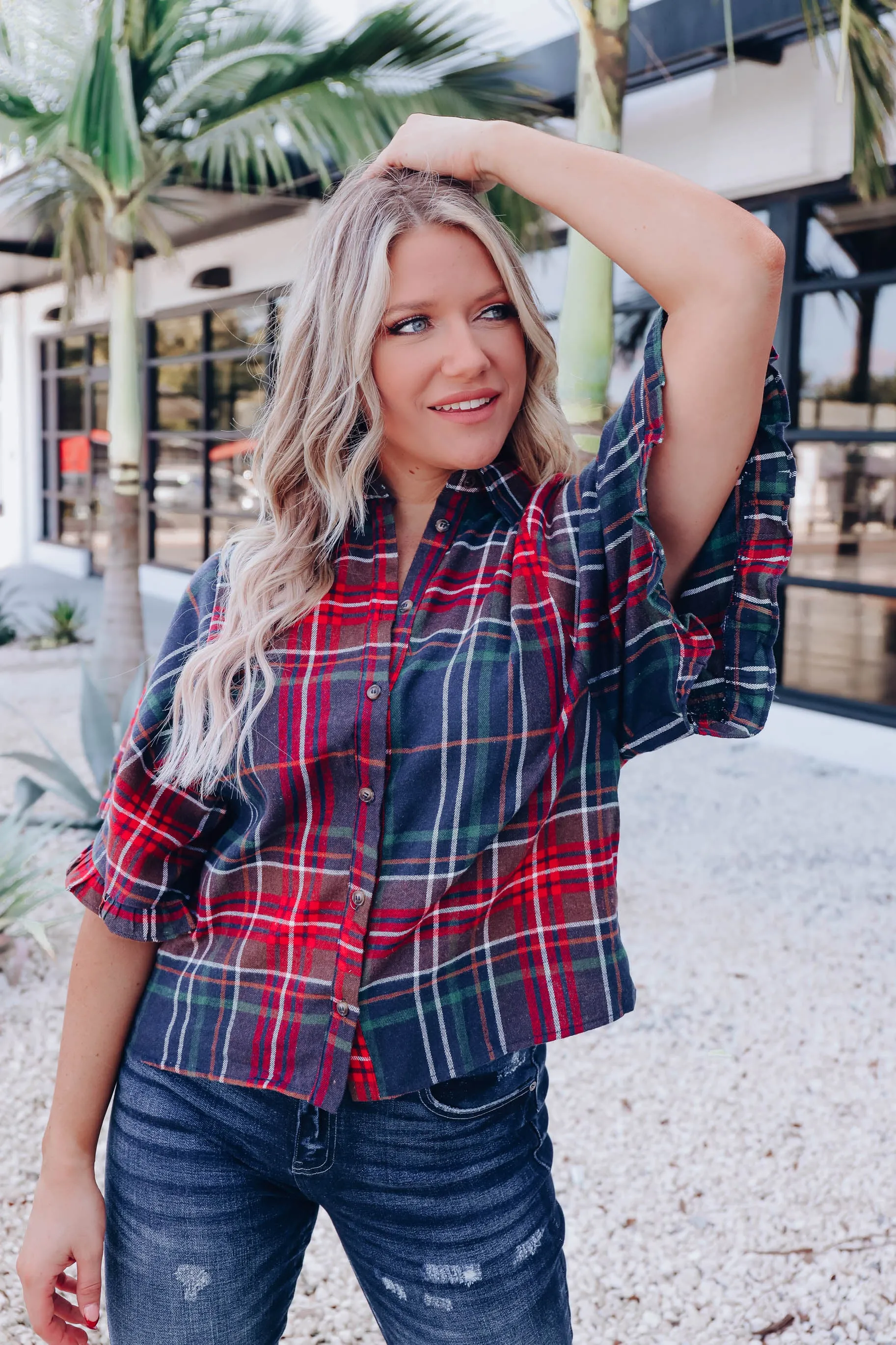Rowan Plaid Top - Navy