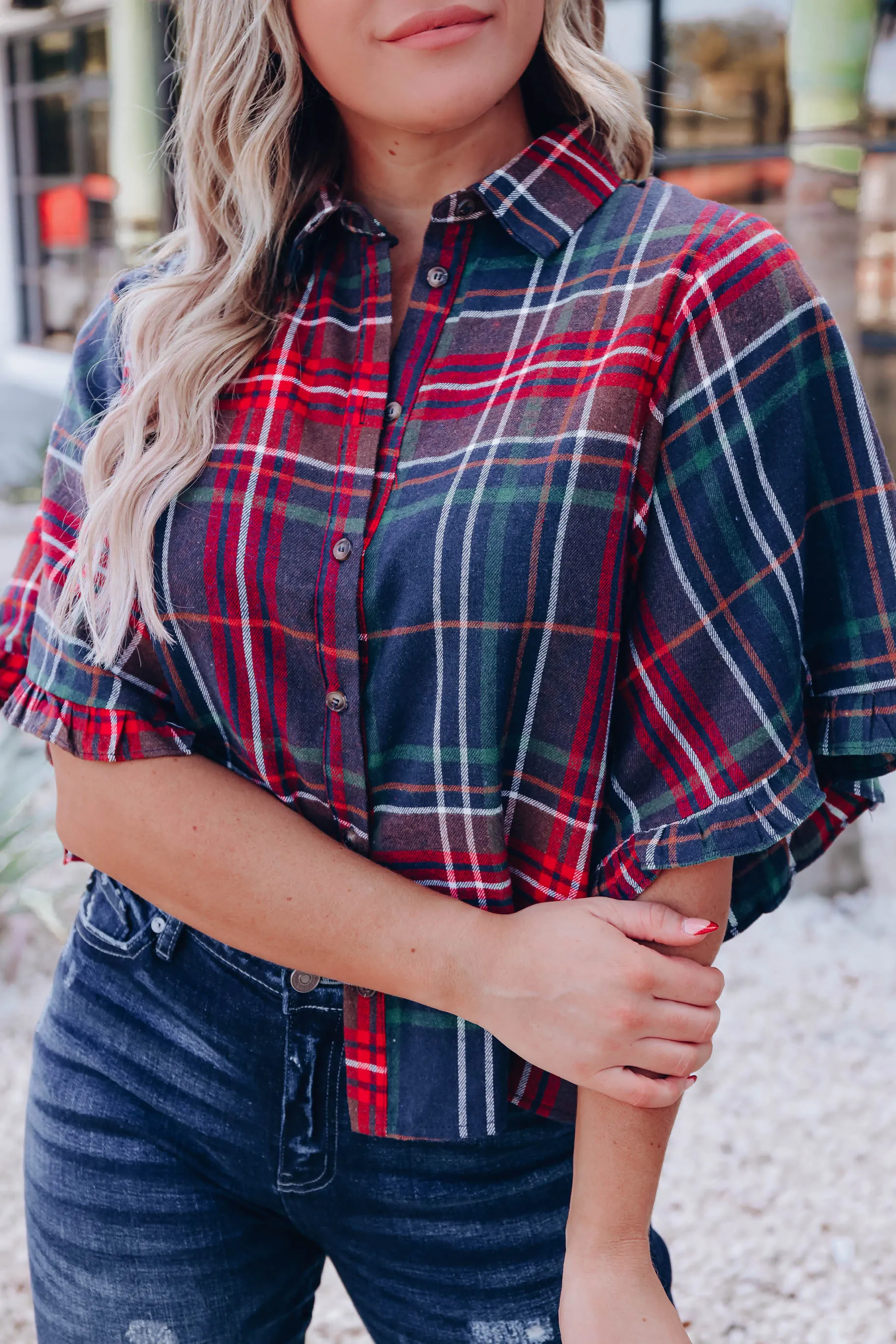 Rowan Plaid Top - Navy