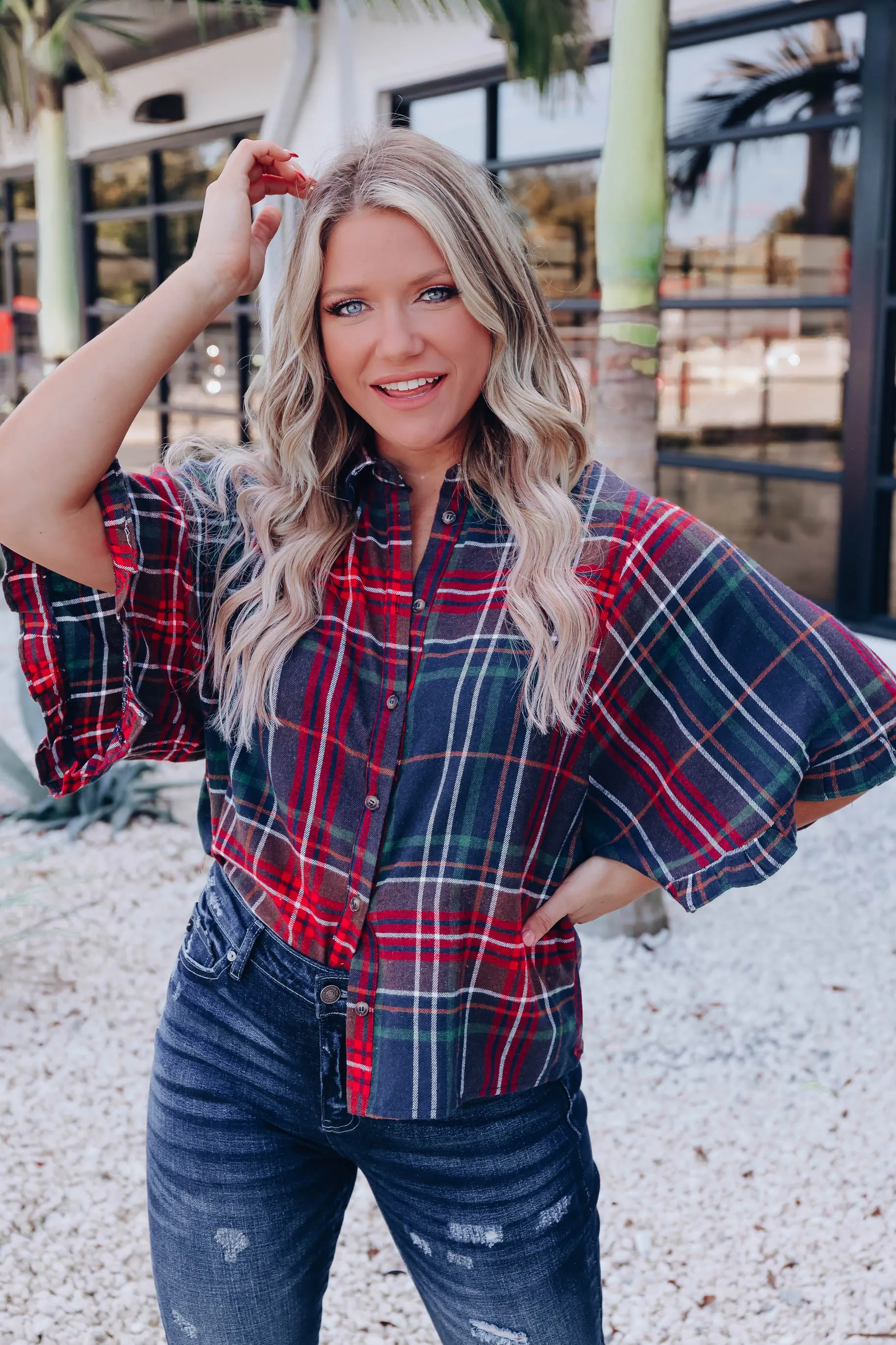Rowan Plaid Top - Navy