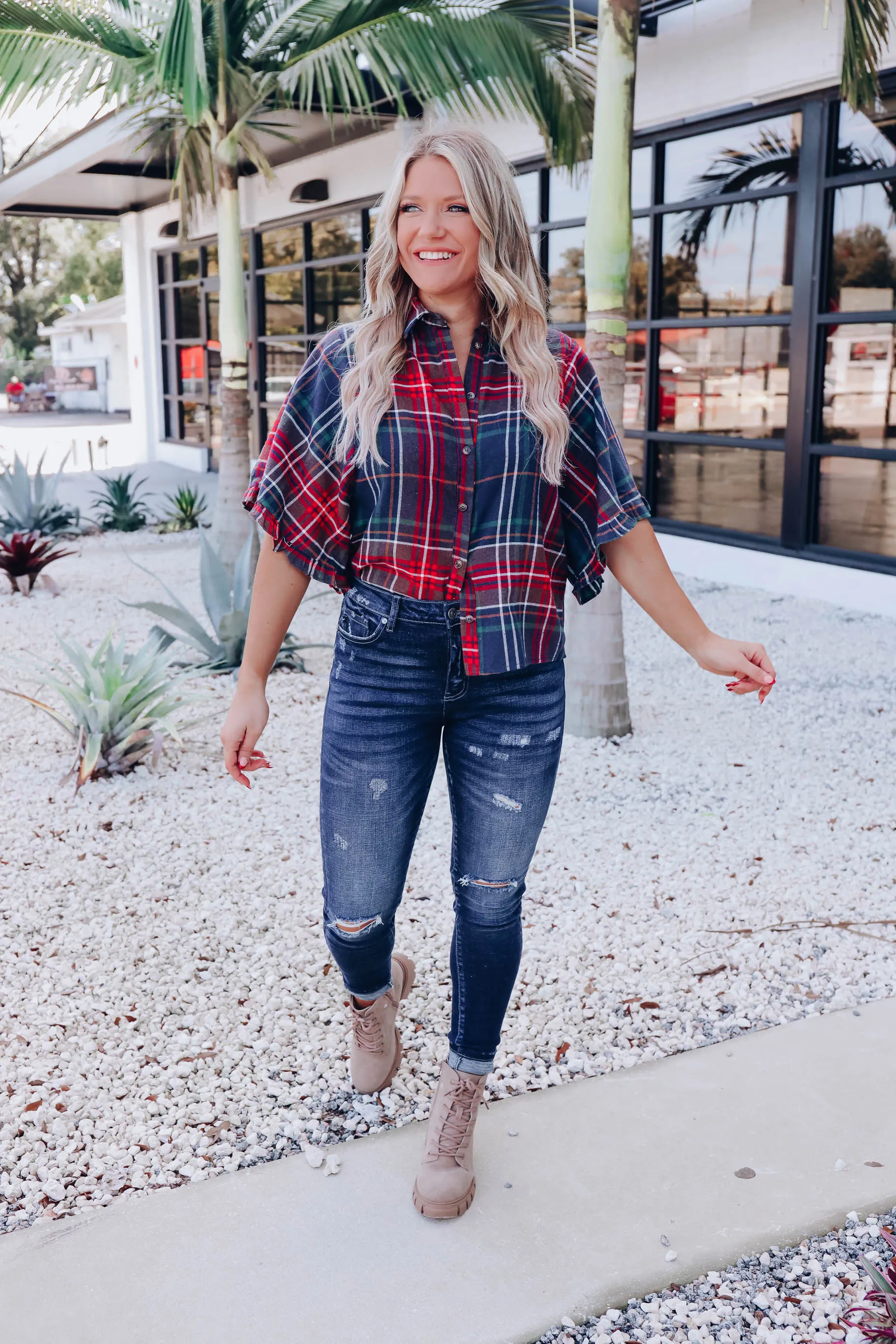 Rowan Plaid Top - Navy