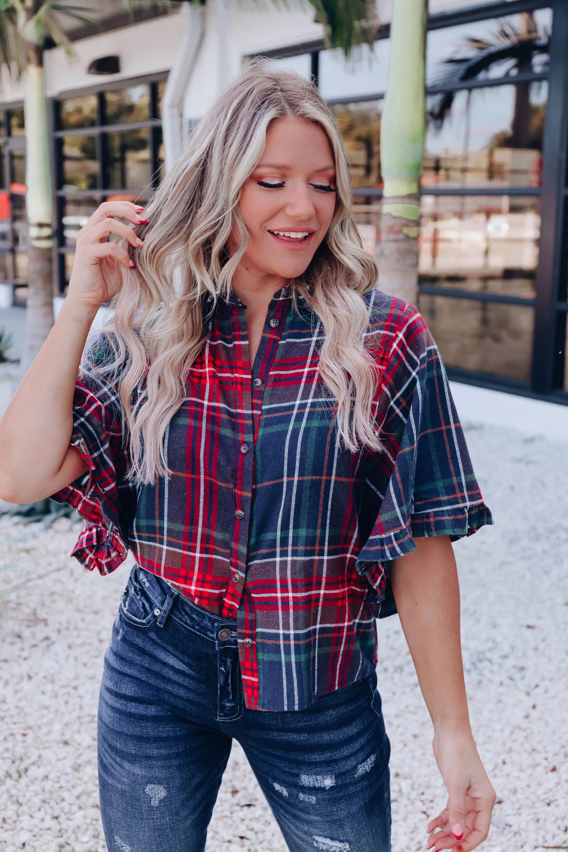 Rowan Plaid Top - Navy