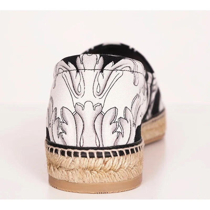 SZ 42, 43.5, 44 NEW $550 VERSACE Men's Black White BAROQUE PRINT Espadrilles FLATS