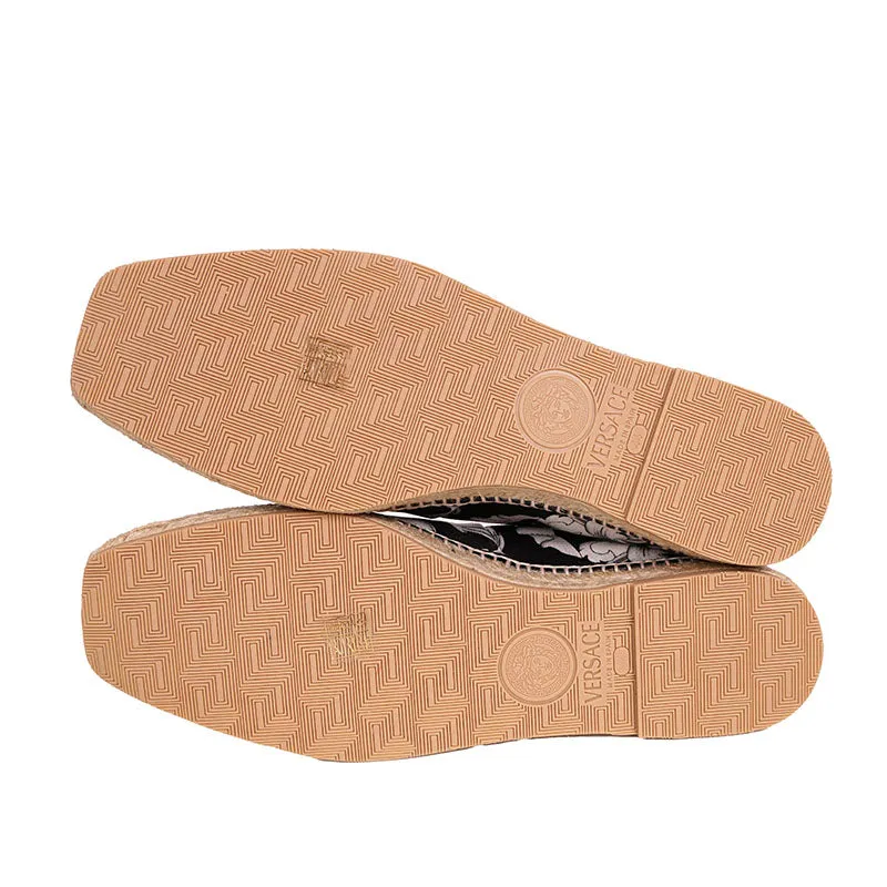 SZ 42, 43.5, 44 NEW $550 VERSACE Men's Black White BAROQUE PRINT Espadrilles FLATS