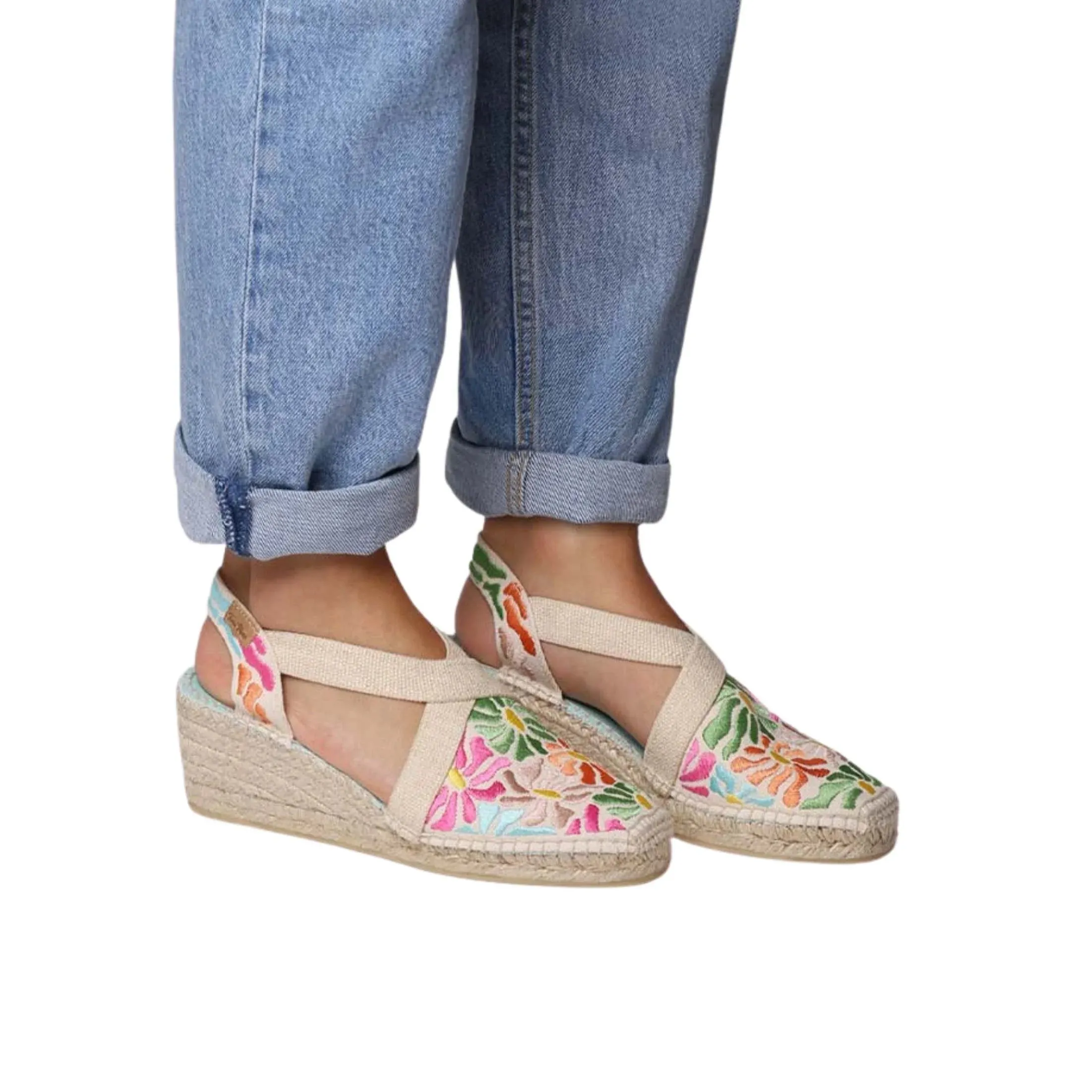 Vegan Multicolored Embroidery Wedges Espadrille For Women - Montjoi