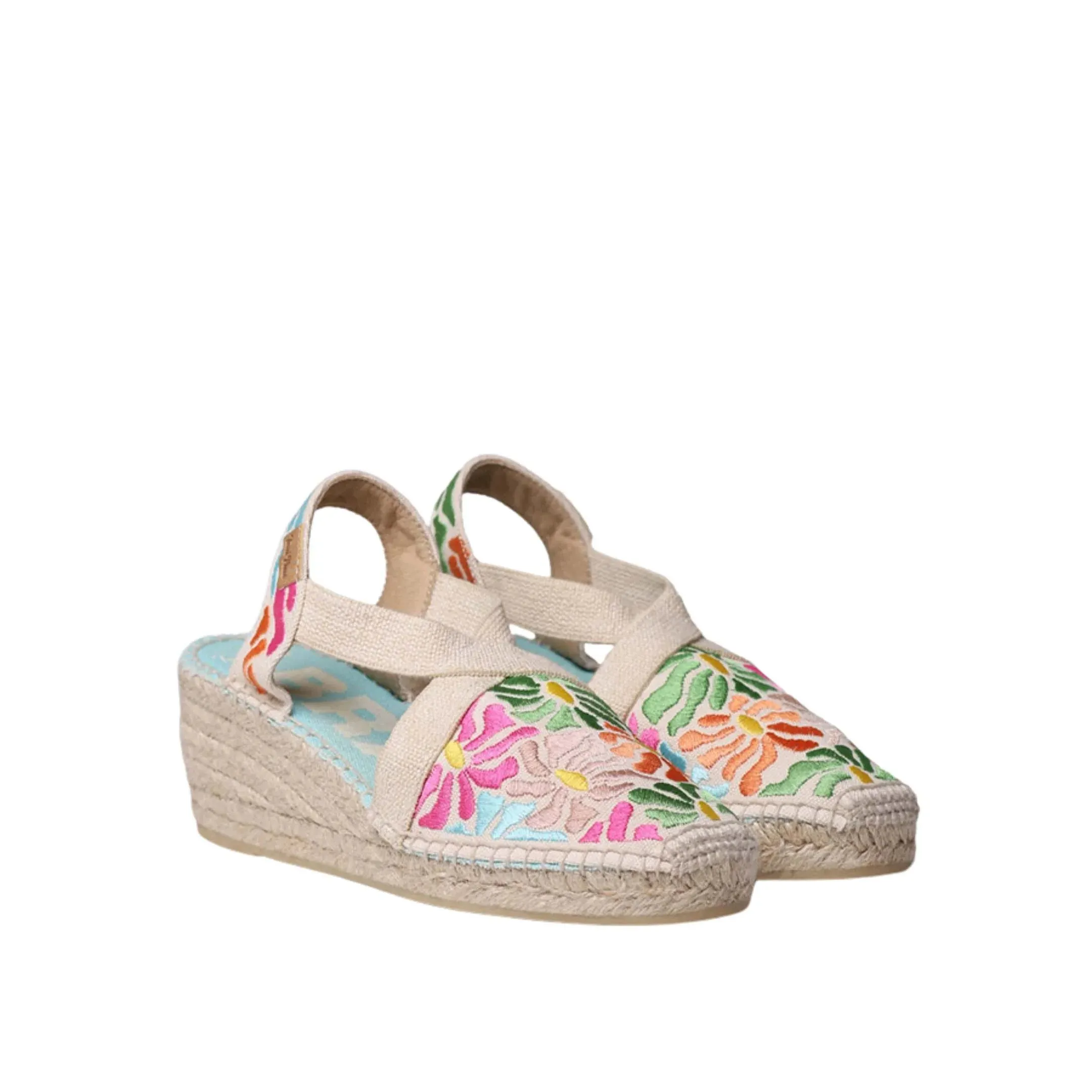 Vegan Multicolored Embroidery Wedges Espadrille For Women - Montjoi