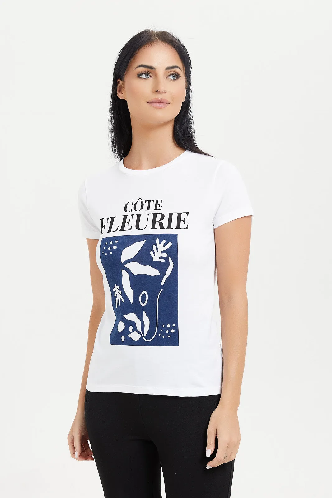 Women White Belle Fleur Printed T-Shirt